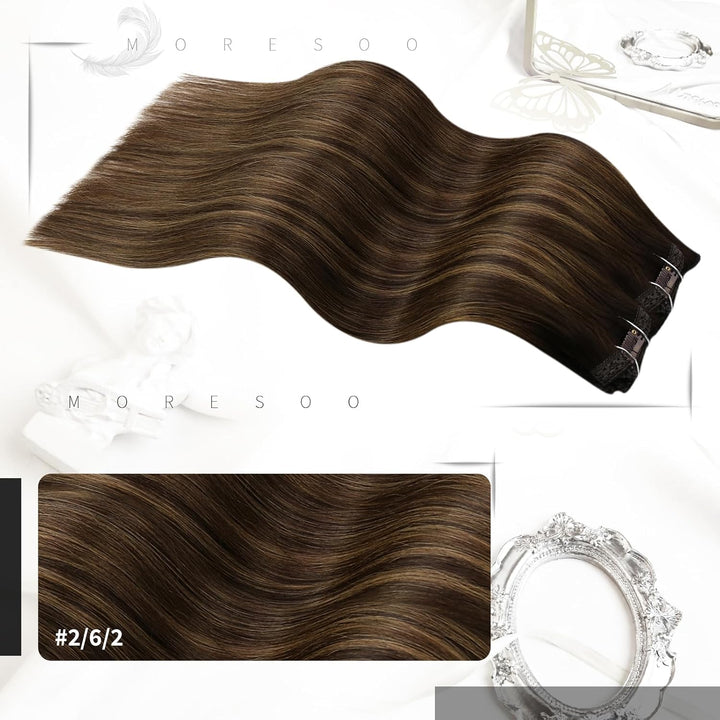 Moresoo Clip in Extensions Echthaar Balayage Braun Haarverlängerung Echthaar Clip Extensions Echthaa