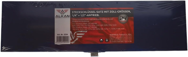 24 x Steckschlüssel-Einsätze Schraubenschlüssel Nusskasten Stecknuss Stecknüsse SAE ZOLL ZÖLLIG 1/4"