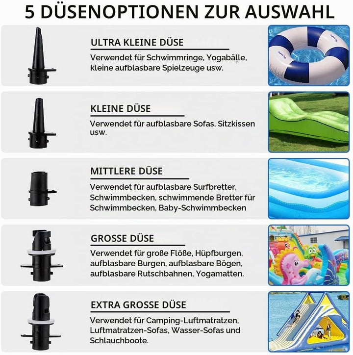Elektrische Luftpumpe, 600W Luftpumpe Elektrisch mit 5 Düsen, Luftpumpe Luftmatratze Tragbare, Elekt