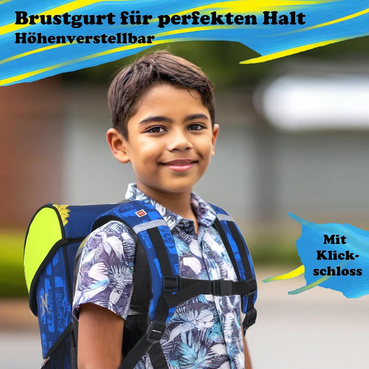 Familando - Schulranzen Set 10-teilig mit Schultüte - Ninjago Blau - Ergonomisch, stabil & mit gepol