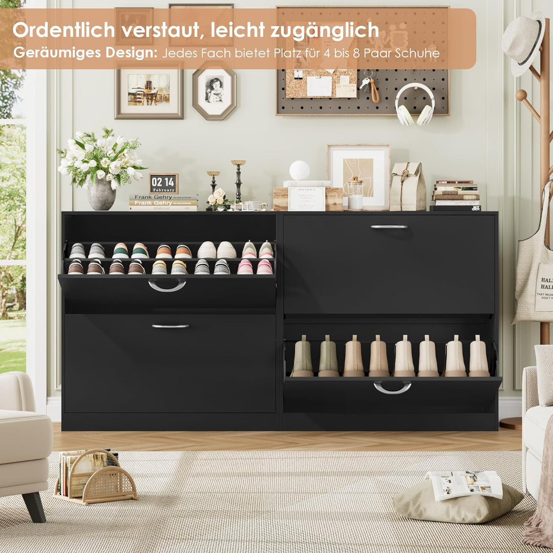 FirFurd Schuhschrank schwarz mit Schuhkipper für 8-16 Parre, Schuhregal platzsparend für Schuhaufbew