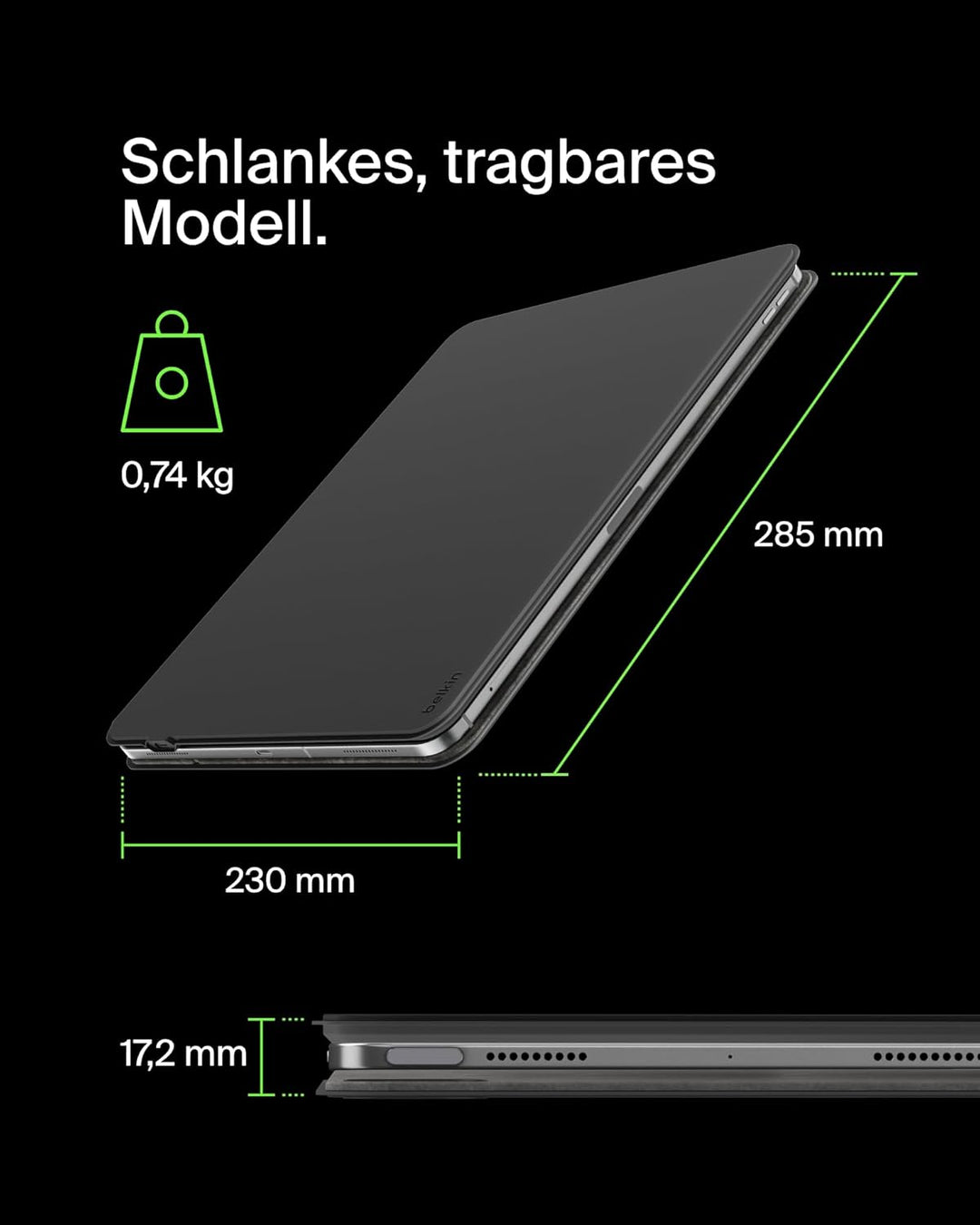 Belkin Pro Bluetooth-Tastatur mit Hülle und magnetischem Ständer, iPad Tastatur, Multi-Gesture-Steue