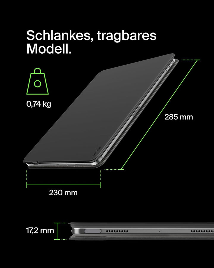 Belkin Pro Bluetooth-Tastatur mit Hülle und magnetischem Ständer, iPad Tastatur, Multi-Gesture-Steue