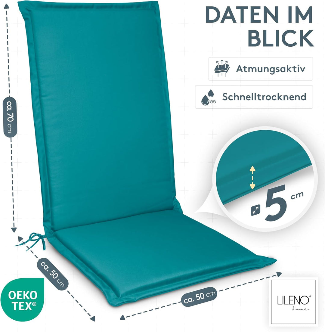 LILENO HOME Gartenstuhl Auflagen [1er Set - Hochlehner] in Petrol - Bequeme Liegen als Sitzauflagen