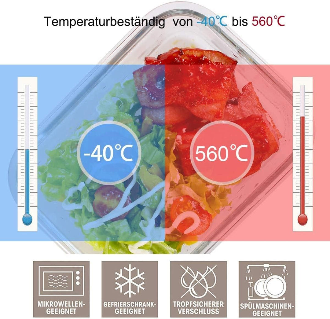 Glas-Frischhaltedosen Set Meal Prep Boxen für Lebensmittel,18 Teile (9 Behälter,9 Transparente Decke
