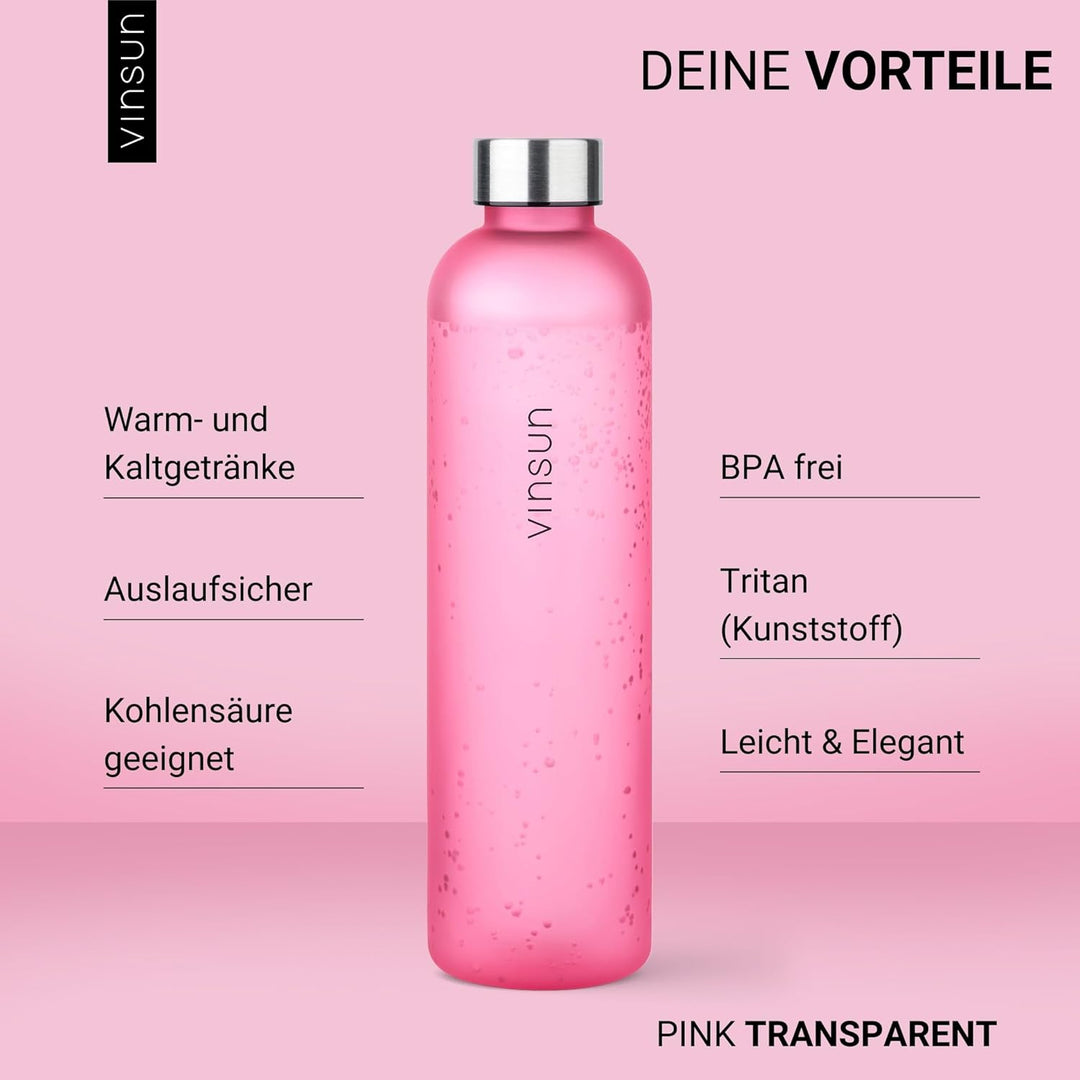 VINSUN Trinkflasche 650ml, 1000ml, 1500ml - auslaufsicher, Kohlensäure geeignet, BPA frei, Tritan -