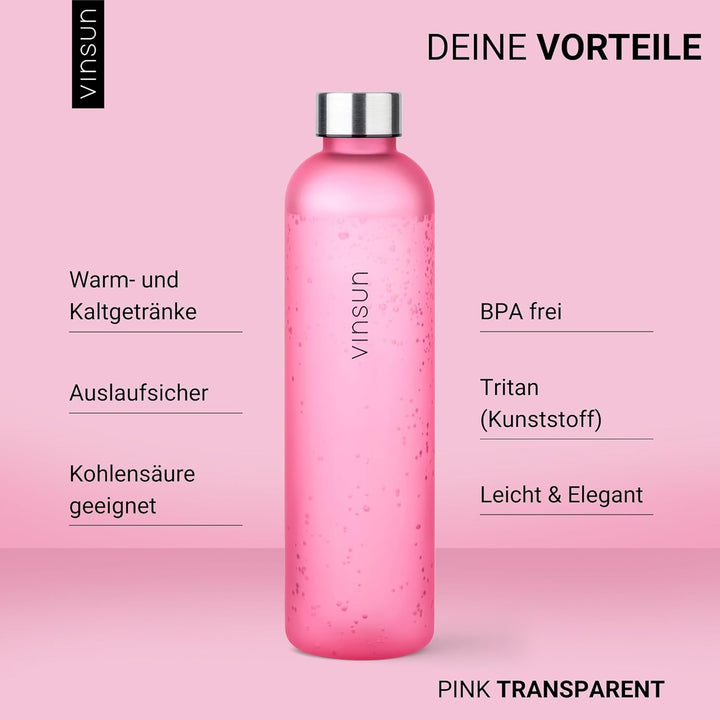 VINSUN Trinkflasche 650ml, 1000ml, 1500ml - auslaufsicher, Kohlensäure geeignet, BPA frei, Tritan -