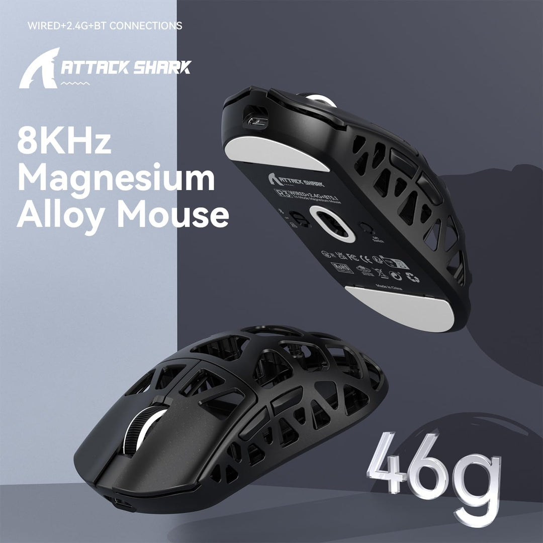 ATTACK SHARK R3 Magnesiumlegierungsmaus, kabellose 8K-Maus, 46 g SUPERLIGHT-Maus, PixArt PAW3395-Gam
