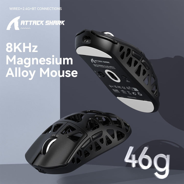 ATTACK SHARK R3 Magnesiumlegierungsmaus, kabellose 8K-Maus, 46 g SUPERLIGHT-Maus, PixArt PAW3395-Gam