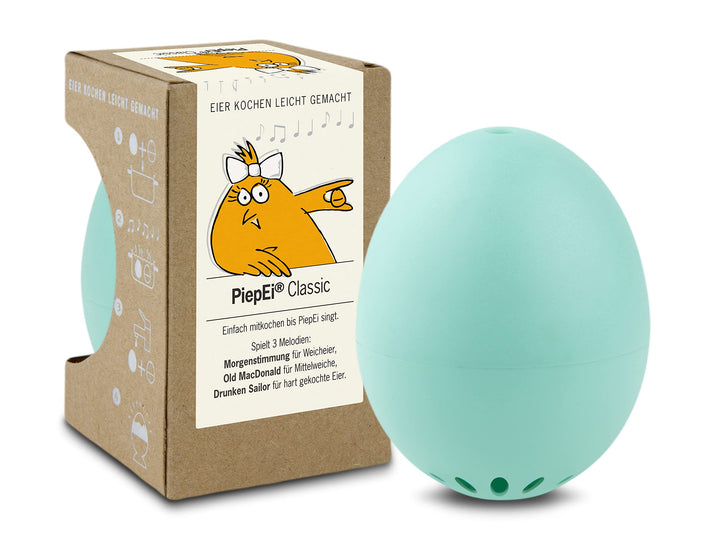 PiepEi Classic Türkis - Singende Eieruhr zum Mitkochen - Eierkocher für 3 Härtegrade - Piep Ei mit 3
