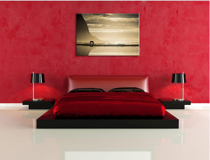 Pixxprint Pferd am Ufer Einer Insel / 100x70cm Leinwandbild bespannt auf Holzrahmen/Wandbild Kunstdr