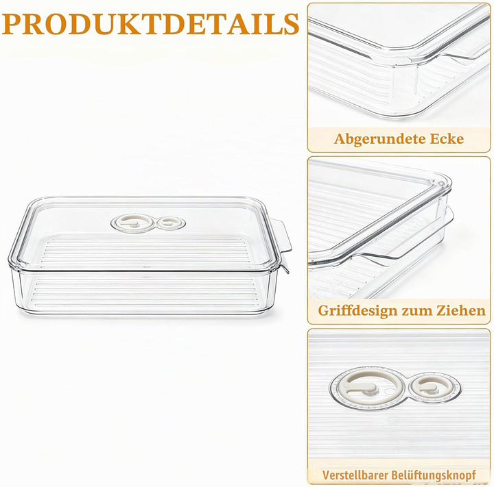 Keksdose transparente mit Deckel Dichtung 2er Set, Keksdosen mit Datumsanzeige und Griff, Gebäckdose