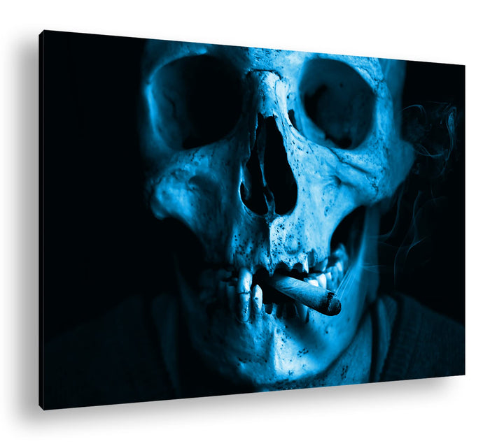 deyoli rauchender Schädel Format 80x60 Effekt: Monocrome Blau als Leinwandbild, Motiv fertig gerahmt