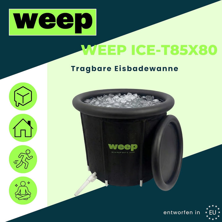 weep Eisbaden Tonne XL 80cm Ø, Eistonne mit UV-Schutz Deckel - Zuhause und Outdoor - Eisbad für Kält