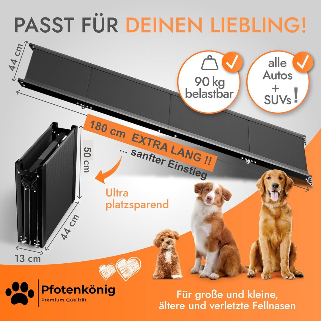 Hunderampe - 1,80 m Ultra-lang - [Einstiegstraum] - stabile Premium Hunderampe Auto klappbar - Anti-