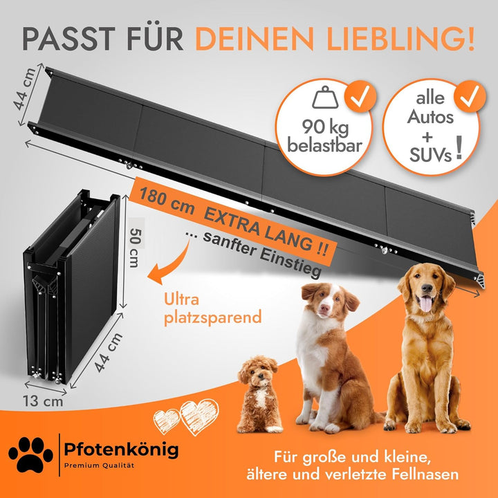 Hunderampe - 1,80 m Ultra-lang - [Einstiegstraum] - stabile Premium Hunderampe Auto klappbar - Anti-