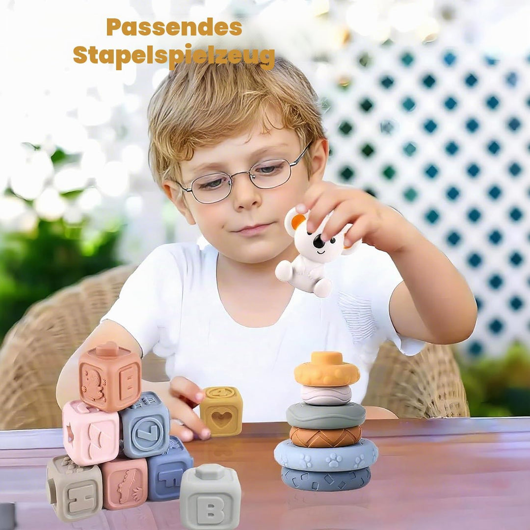 2-in-1 weiche Stapelblöcke und Ringe, Montessori-Sensorikspielzeug für Babys 6 12 18 Monate, Essenti