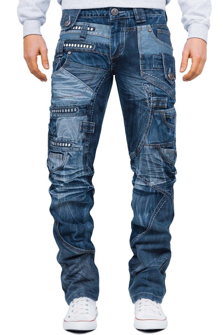 Kosmo Lupo Herren Jeans Extravagant Besondere Designs 30W / 32L Blau - 01, 30W / 32L Blau - 01