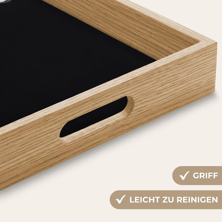 Tablett Serviertablett Kaffeetablett Servierplatte Eichenholz Korkenzieher - Wein 50 x 35 x 5 cm, Ko