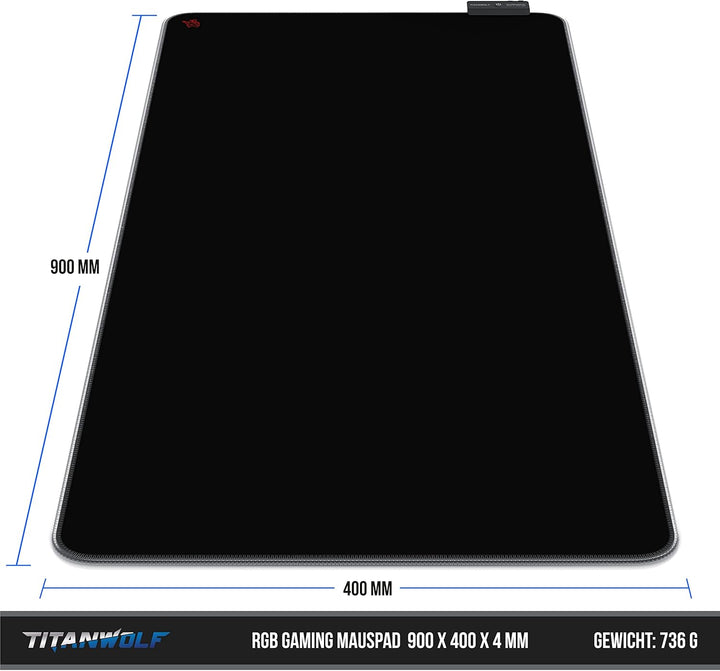 CSL-Computer Titanwolf RGB Gaming Mauspad LED 900 x 400 mm, XXL Beleuchtung, 11 Modi, 7 Farben, wasc