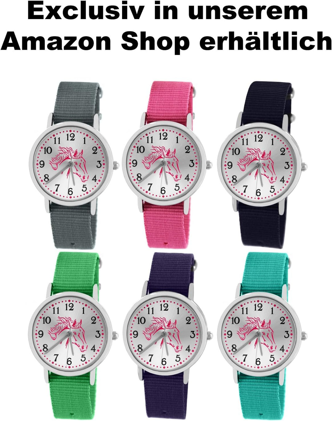 Pacific Time Mädchen Armbanduhr Uhr Pferd Pferdemotiv analog Quarz 2 Textilarmband grau grün 10023