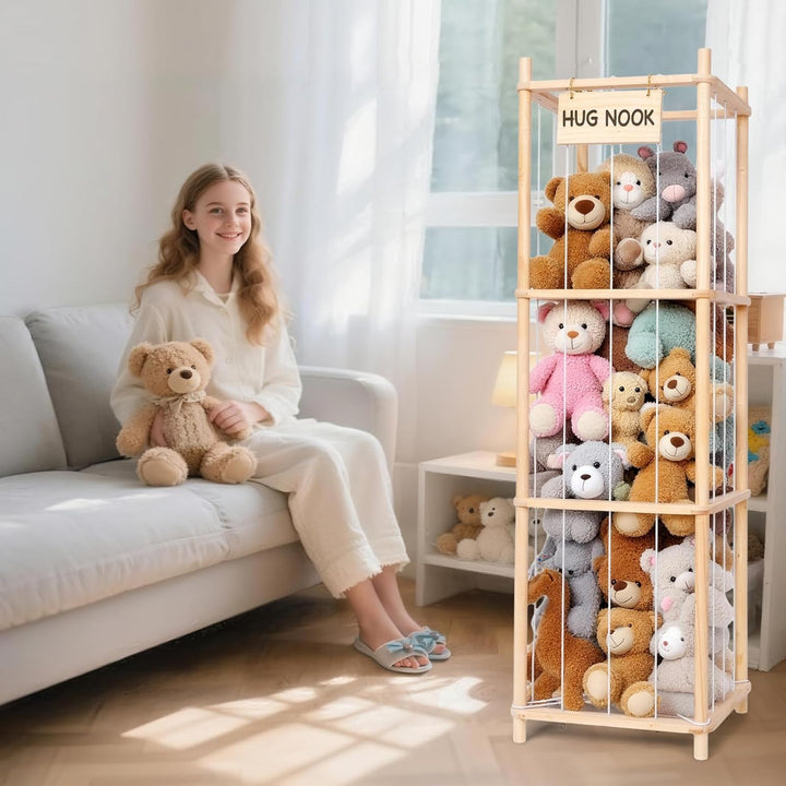 Kuscheltier Aufbewahrung, Holz Stofftier Aufbewahrung, Raumsparende Plüschtier Spielzeug Organizer f