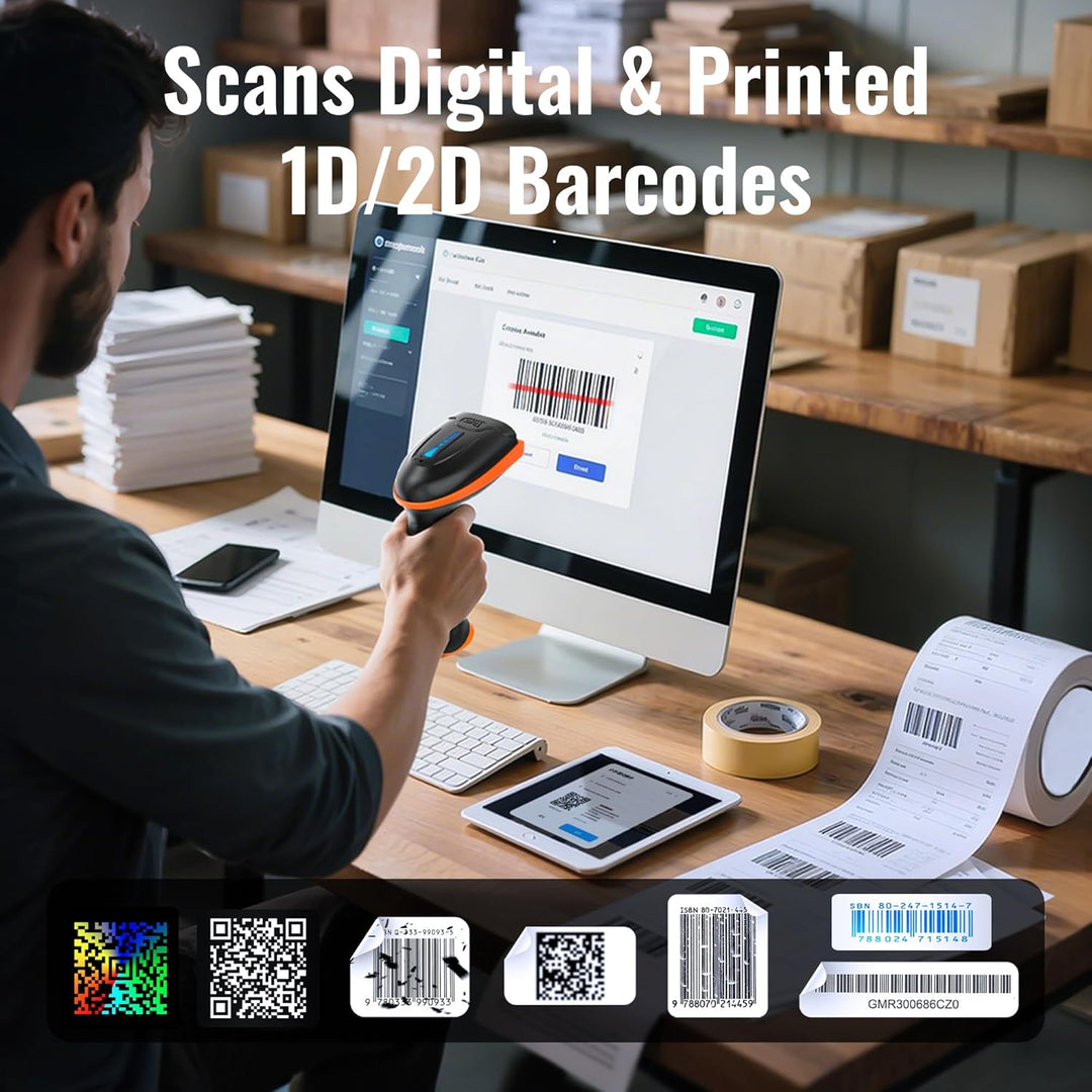 Tera Barcode Scanner 1D 2D QR Wireless Kabellos 2,4 GHz + Wired USB 2,0 Kabelgebunden Handscanner Ba