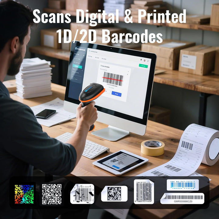 Tera Barcode Scanner 1D 2D QR Wireless Kabellos 2,4 GHz + Wired USB 2,0 Kabelgebunden Handscanner Ba