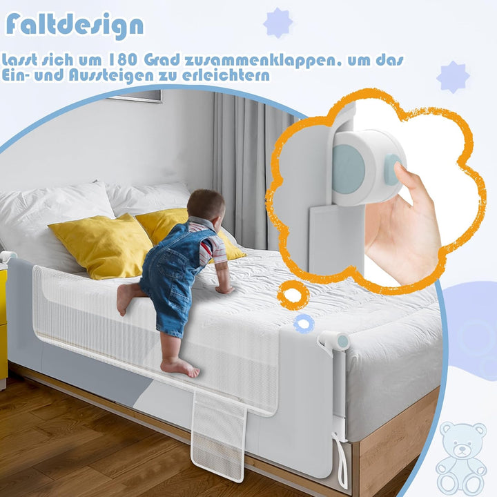 FIVMEN Bettgitter 150cm Rausfallschutz Bett Höhenverstellbar Kinder Bettschutzgitter Zusammenklappba