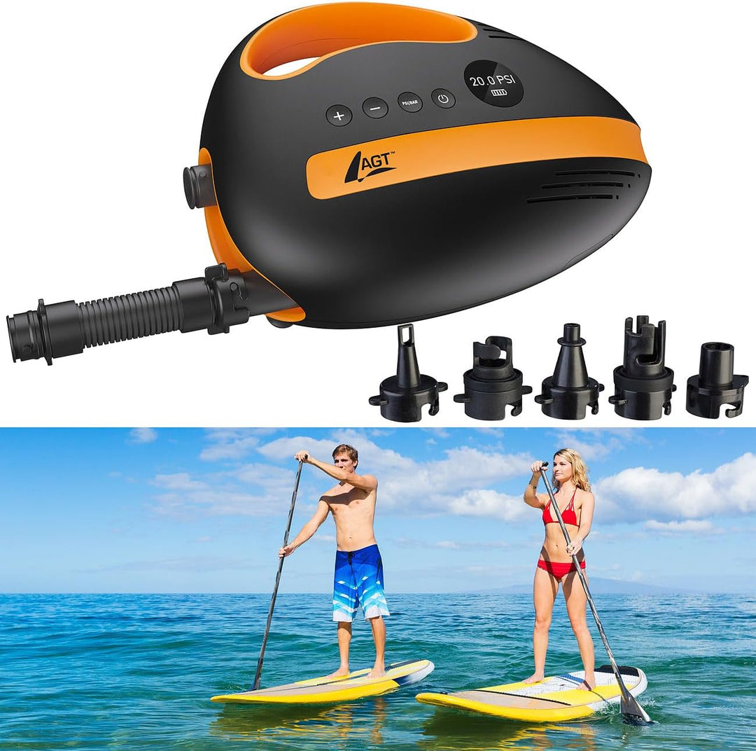 AGT SUP Pumpe: Akku-Luftpumpe für SUP-Boards, 350 l/Min., 3x4.000mAh mAh, USB, 12 V (Luft-Pumpe, SUP