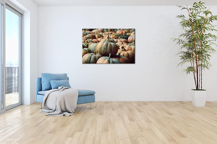 deyoli Kürbislager Format: 80x60 als Leinwandbild, Motiv fertig gerahmt auf Echtholzrahmen, Hochwert