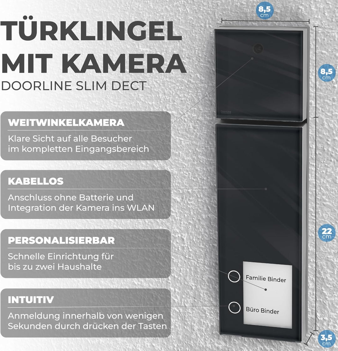 DOORLINE® Video Türklingel mit Kamera kabellos [kompatibel mit Fritz!Box + App-Steuerung] schwarz |