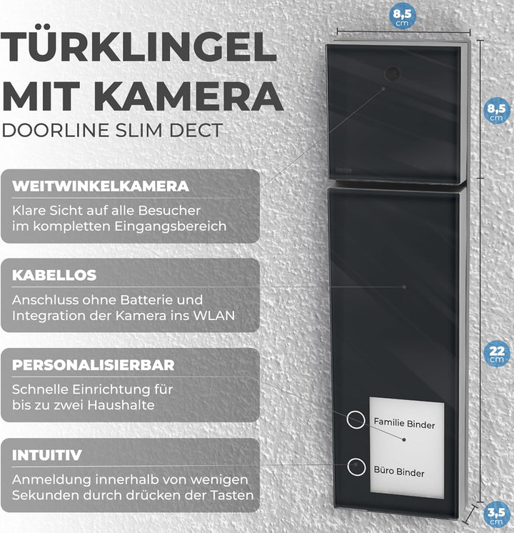 DOORLINE® Video Türklingel mit Kamera kabellos [kompatibel mit Fritz!Box + App-Steuerung] schwarz |