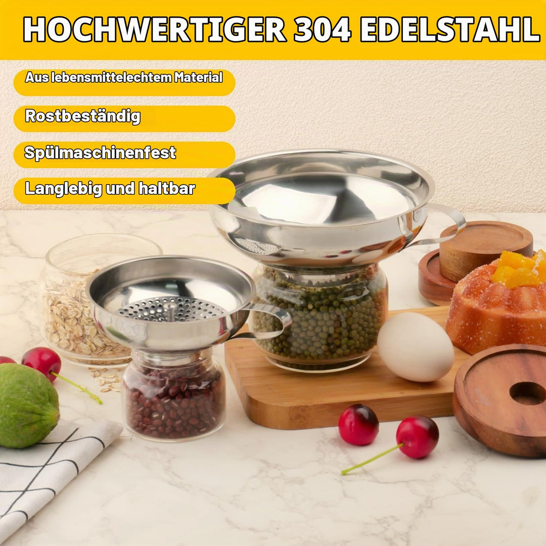 Edelstahl Einmachtrichter Set mit Sieb 3-teilig, Einfülltrichter für Weithals &amp; Standard-Einmachgläs
