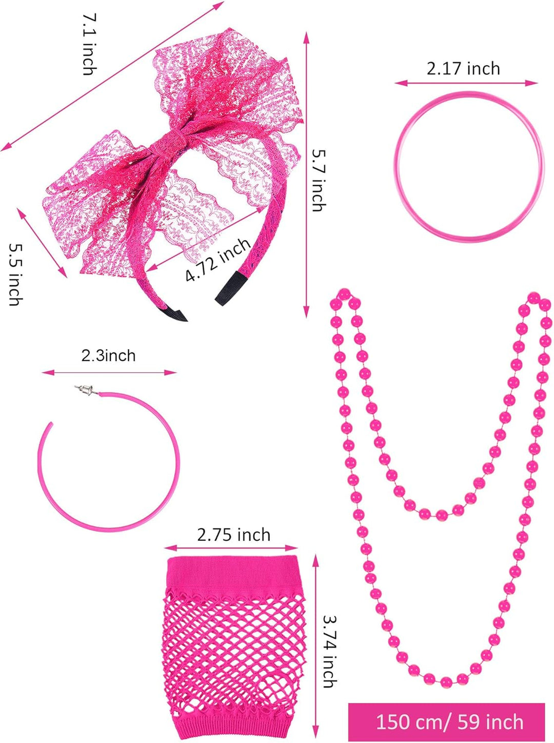 Blulu 80er Jahre Damen Kostüm Set, T Shirt, Legging Hose Ohrring Halskette Handschuhe Armband(Kurz Ä