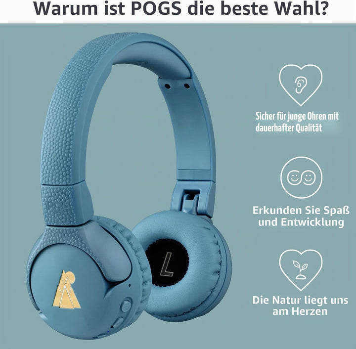 POGS Drahtloser Bluetooth Kinderkopfhörer | The Gecko 2 | Faltbarer robuster Kinderkopfhörer ab 3 Ja
