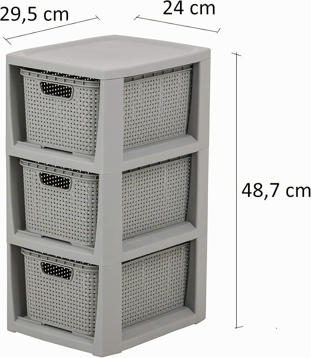 BranQ - Home essential Regal in Rattan Design, BPA-freie Kunststoff PP, Hellgrau, 29,5x24x48,7 cm, 3