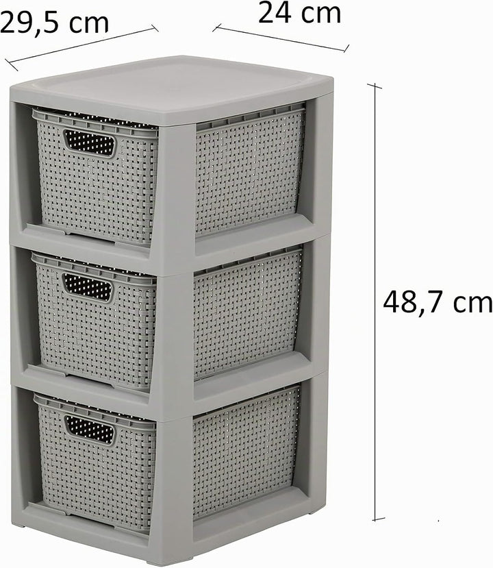 BranQ - Home essential Regal in Rattan Design, BPA-freie Kunststoff PP, Hellgrau, 29,5x24x48,7 cm, 3