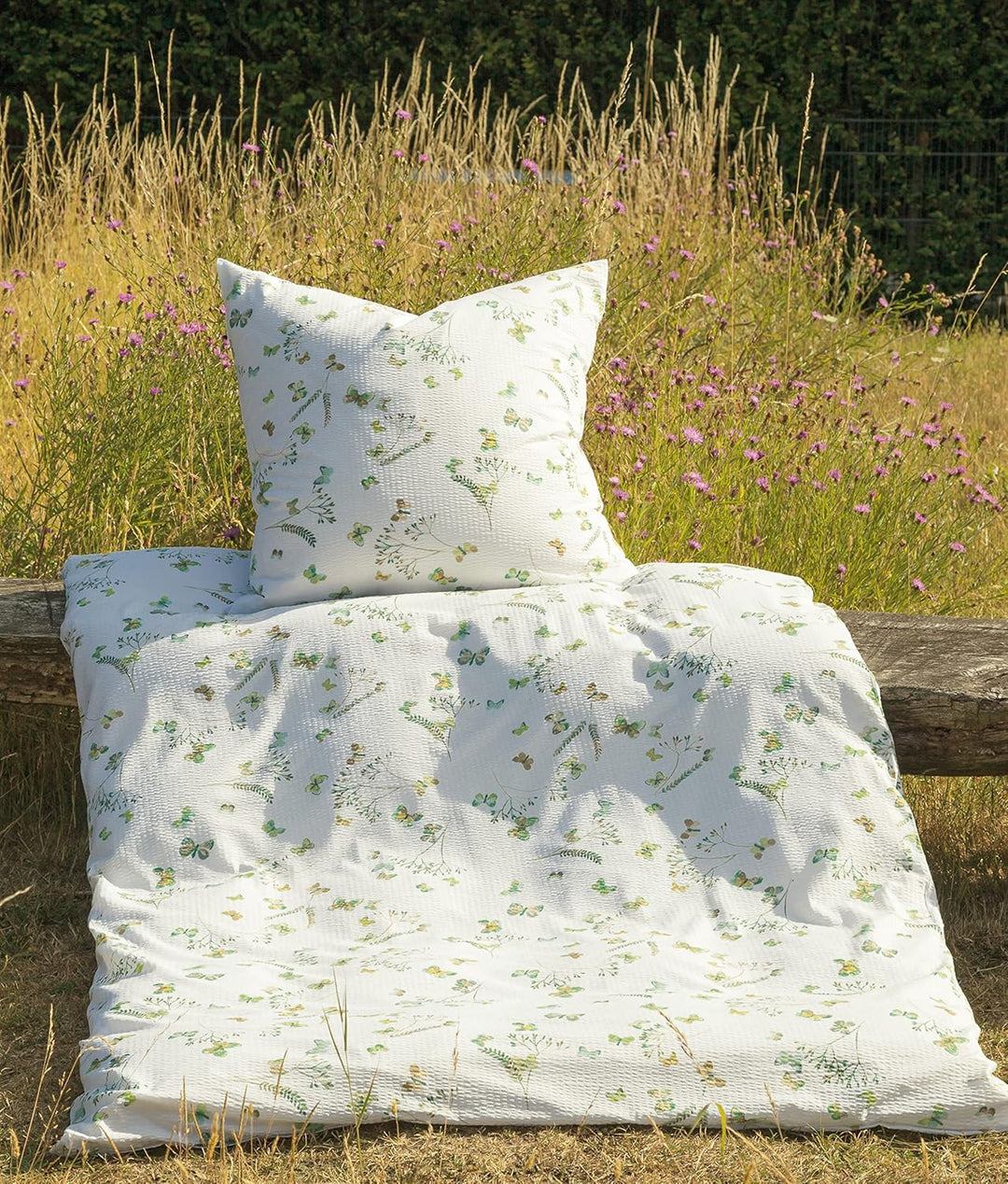 Janine Bettwäsche Seersucker Tango 155x200 + 80x80 cm Limone rauchgrün, 155x200 + 80x80 cm