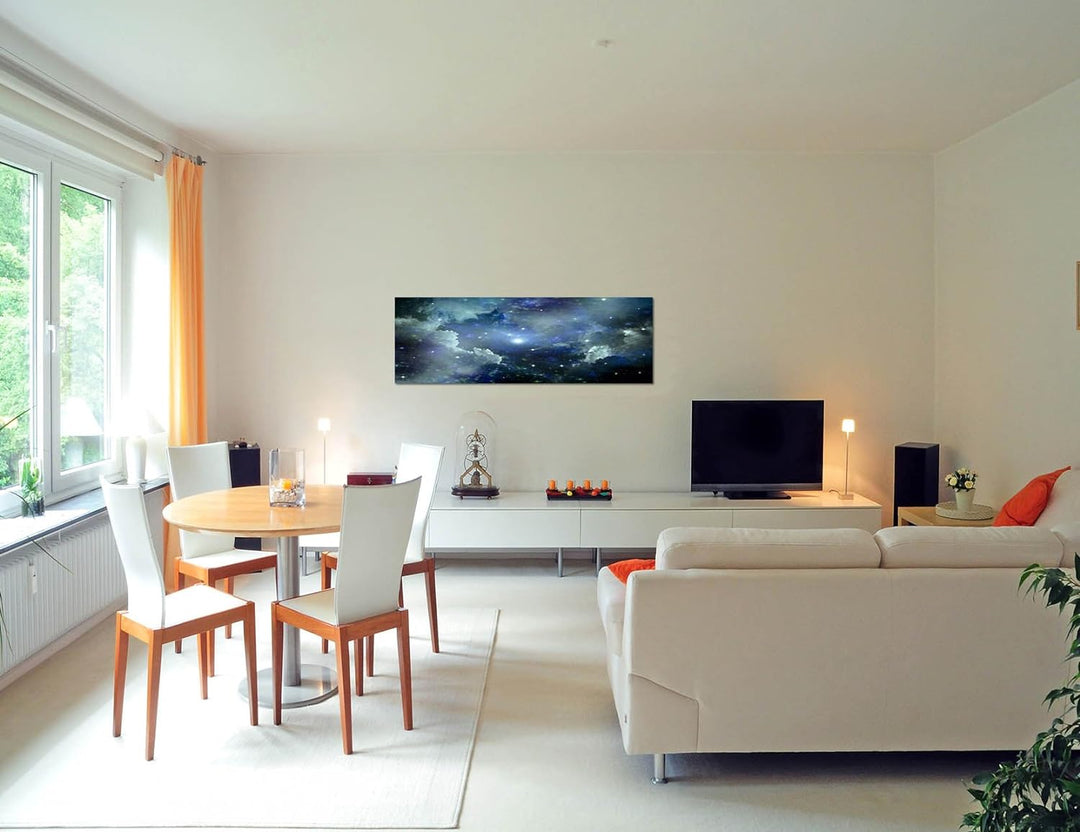 Paul Sinus Art Panoramabild auf Leinwand und Keilrahmen 120x40cm Weltraum Sterne Galaxie Planeten
