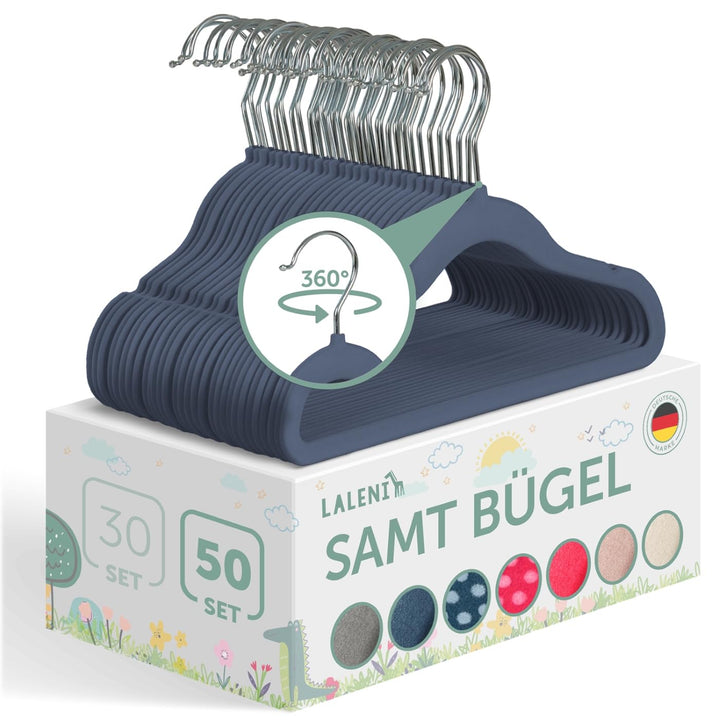 Laleni Kinderkleiderbügel 50 Stück + Samtbezug - platzsparende Kleiderbügel Kinder - 360° drehbare K
