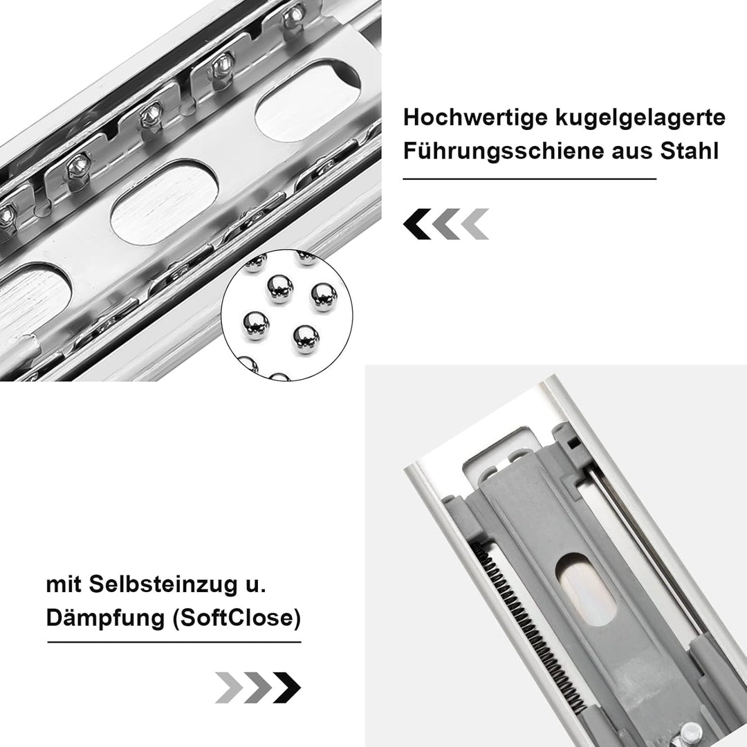 Ansobea Schubladenschienen 600mm, Kugelführungen mit 45 kg Tragkraft Vollauszüge, Schubladenauszug T