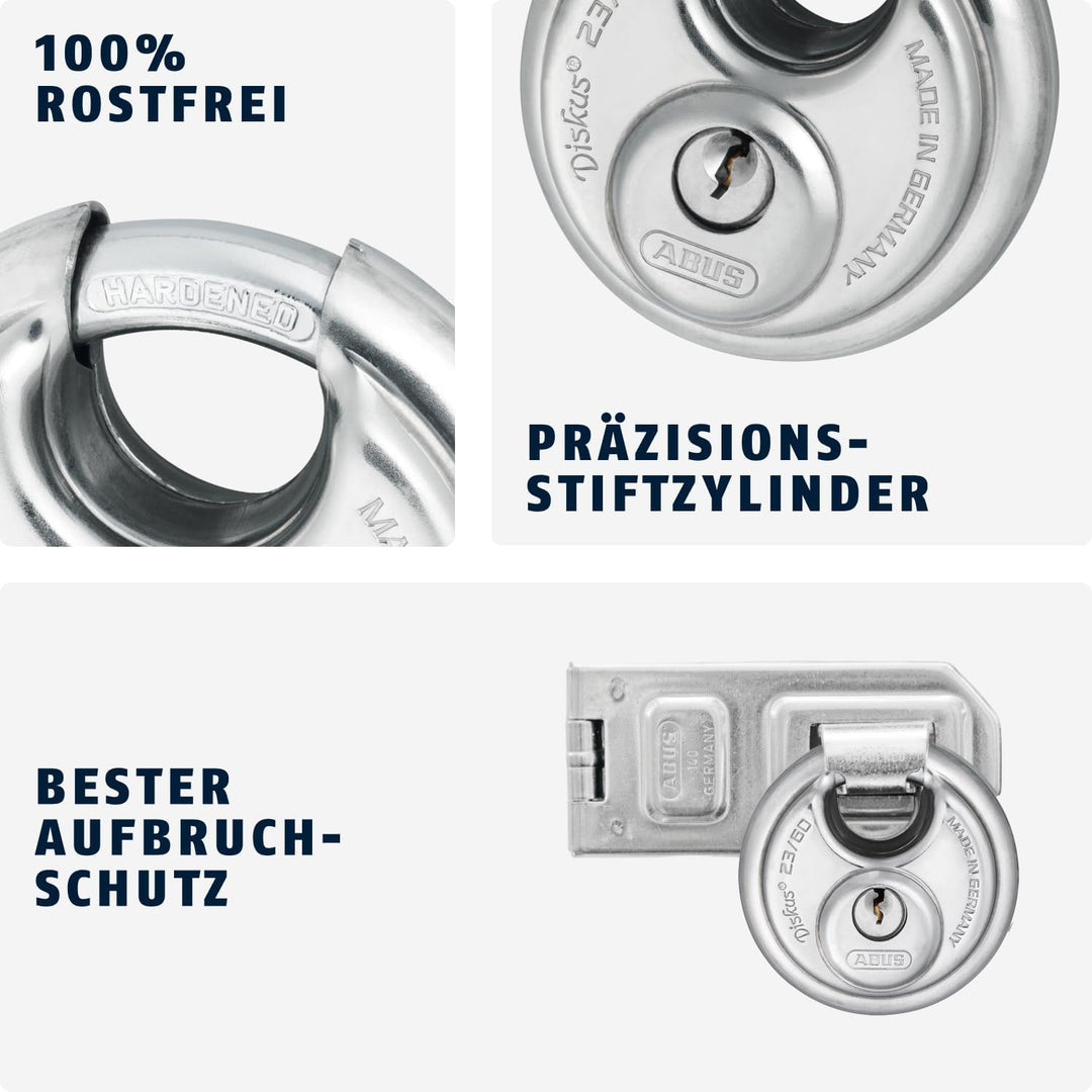 ABUS Diskus Vorhängeschloss 23/60 - wetterfest für den Garten - mit Diskus-Schweisstechnologie für b