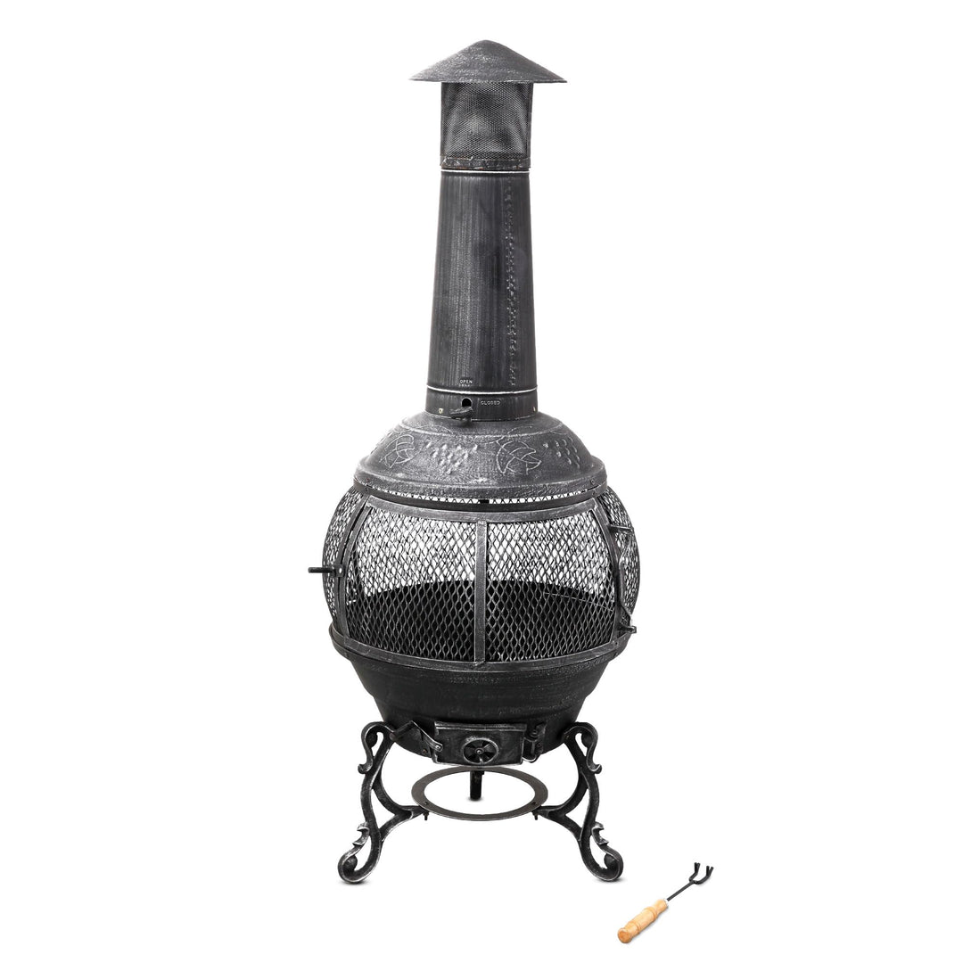 tepro Jacksonville Guss-Feuerstelle – Gartenkamin im spanisch-mediterranen Stil, Ø52cm, 140cm Höhe,