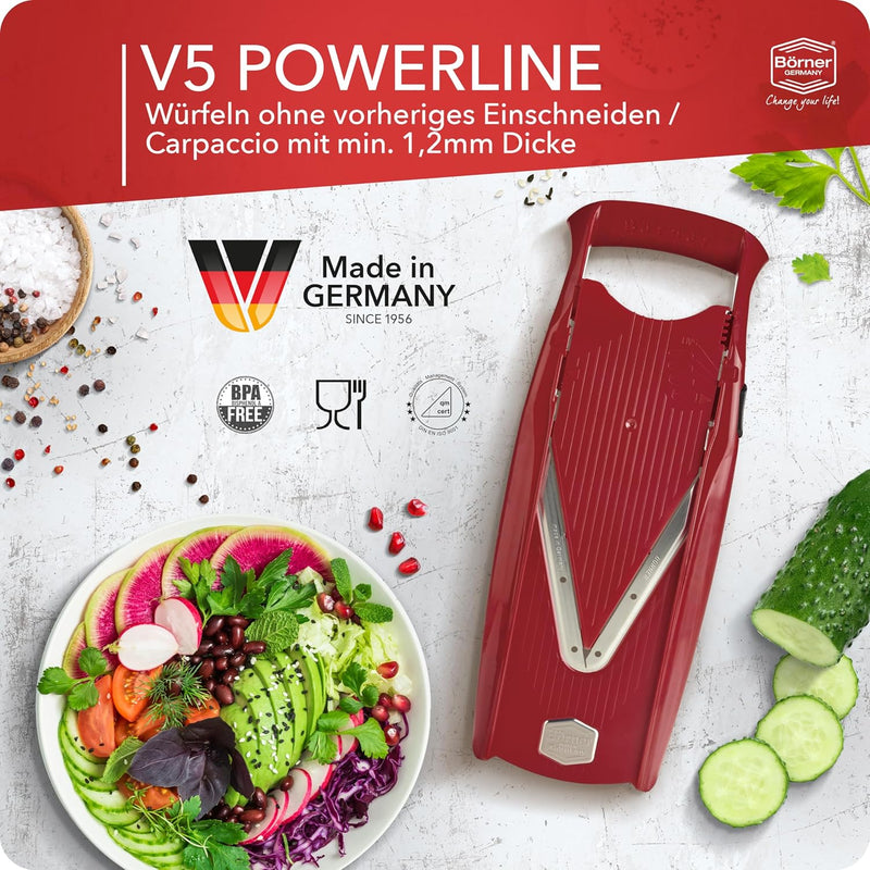 Börner V5 PowerLine Gemüsehobel Profi Set (7-tlg.) • Gemüseschneider (V-Hobel) für Obst & Gemüse + Z