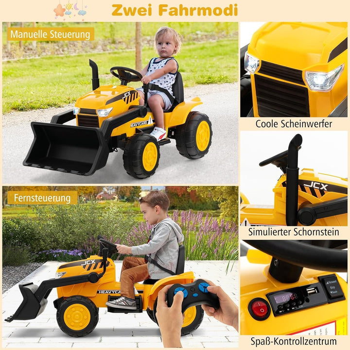 DREAMADE Elektro Sitzbagger mit Verstellbarer Grabschaufel, Bagger zum draufsitzen mit Fernbedienung