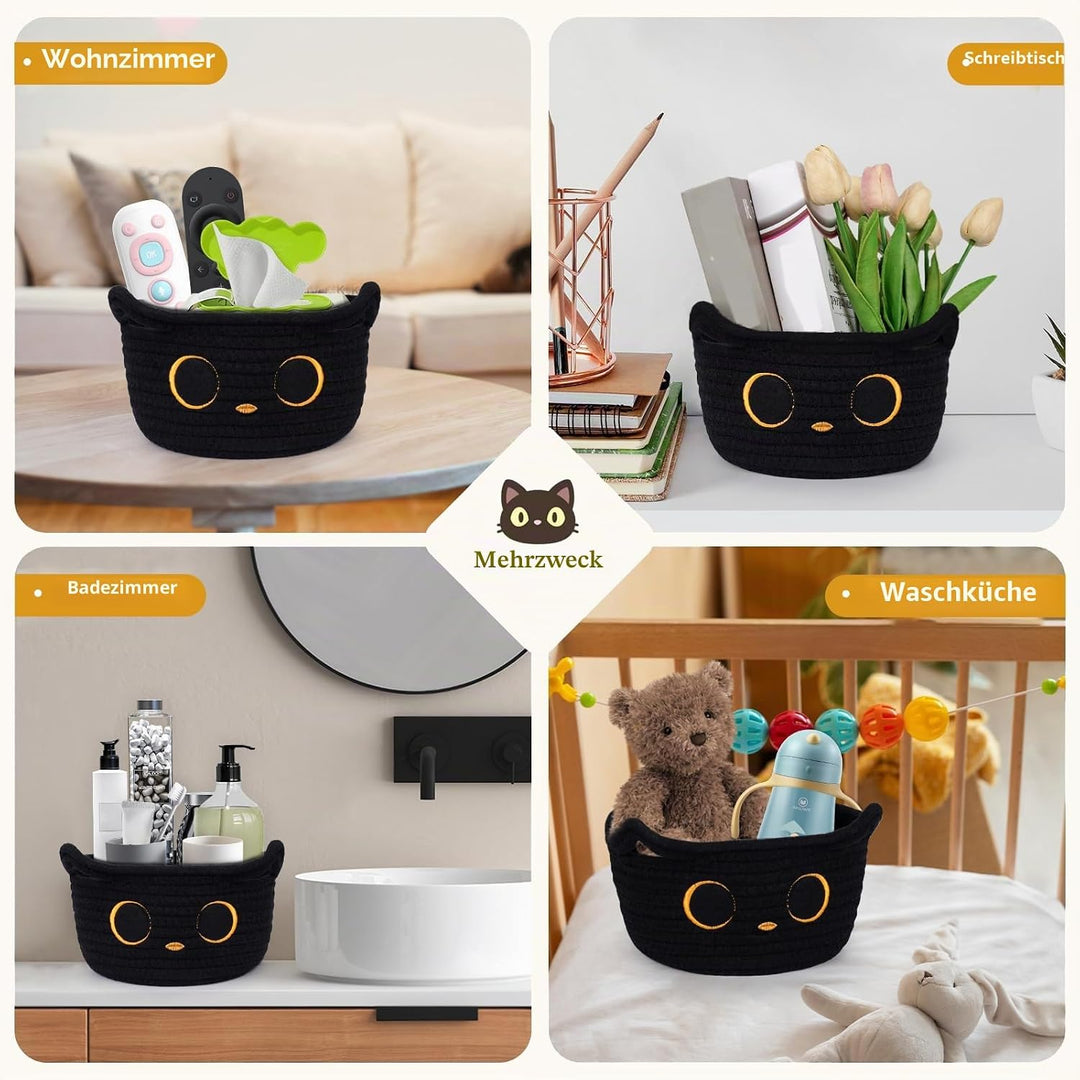 Kleiner Aufbewahrungskorb, Schwarze Katze Baumwoll Seil Körbe Geflochten Wäschekorb Für Kinderzimmer