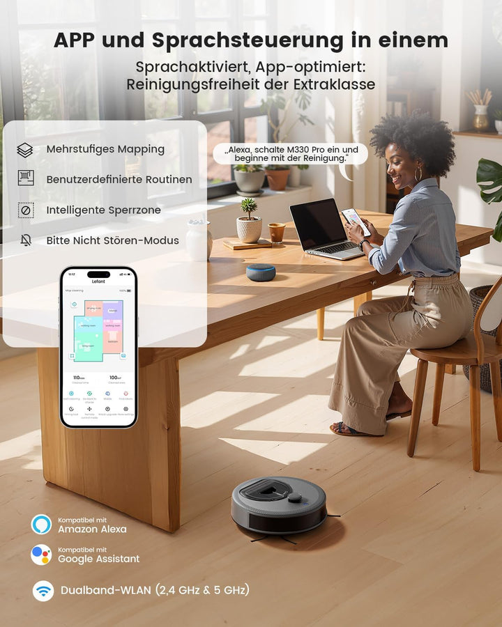 LEFANT M330Pro Saugroboter mit Wischfunktion, 5000Pa Staubsauger Roboter, Saugroboter mit 190° PSD H