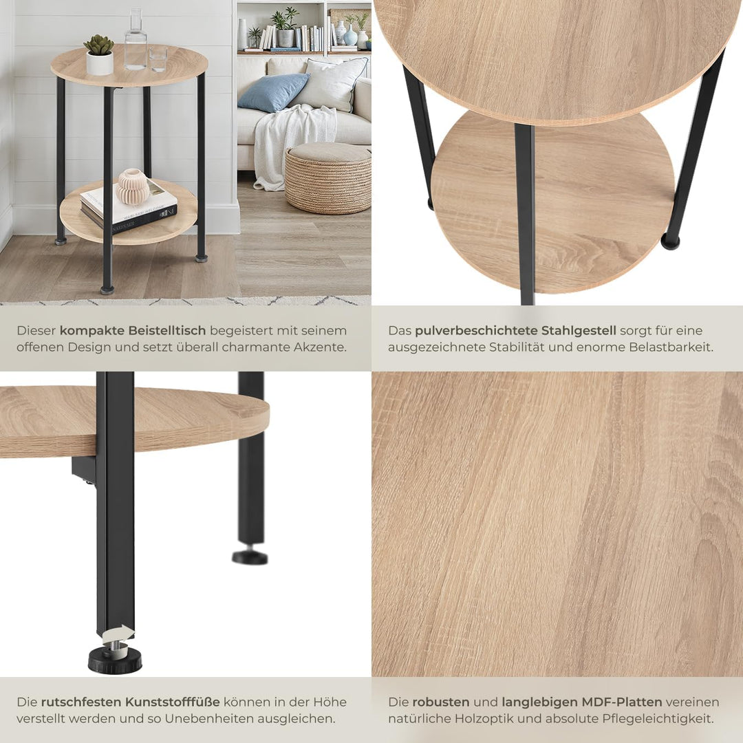 tectake Beistelltisch rund aus Holz und Metall, Industrie-Design, Couchtisch mit 2 Ablagen, für Wohn