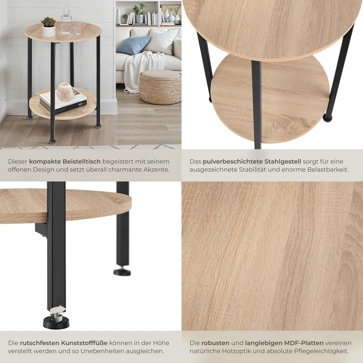 tectake Beistelltisch rund aus Holz und Metall, Industrie-Design, Couchtisch mit 2 Ablagen, für Wohn